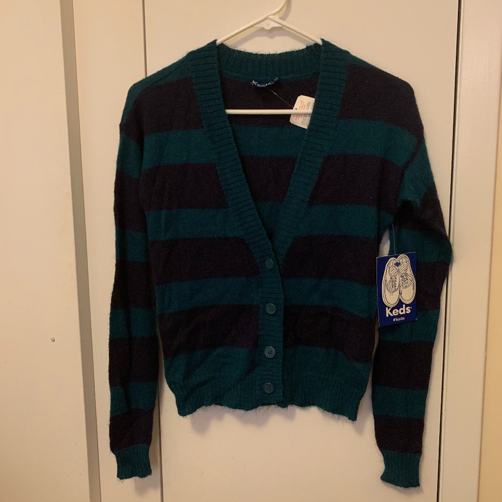 KEDS Navy Green Striped  V-neck Cardigan Size XS